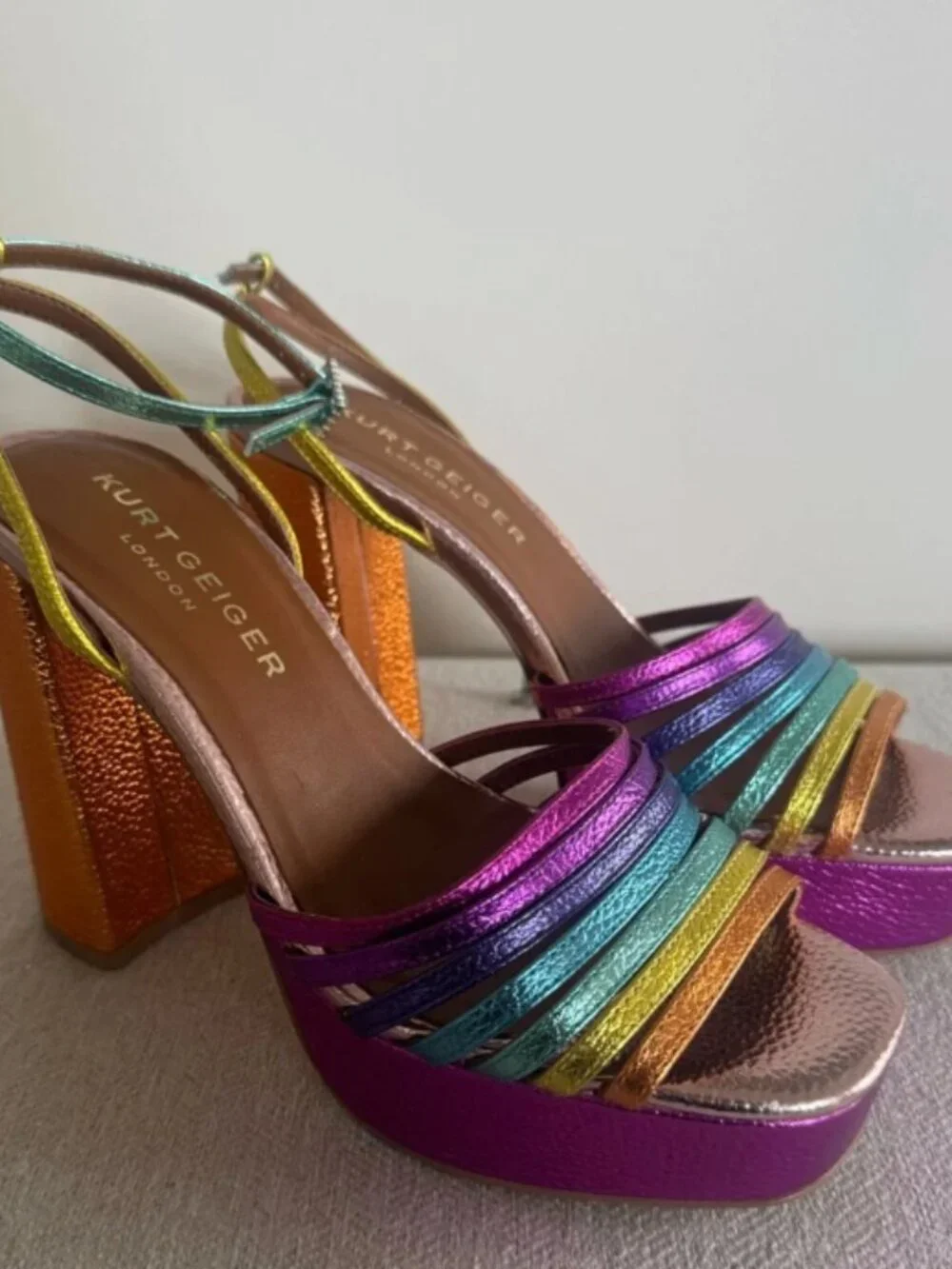 Kurt Geiger Pierra Metallic Rainbow Multi-Color Platform Slingbacks